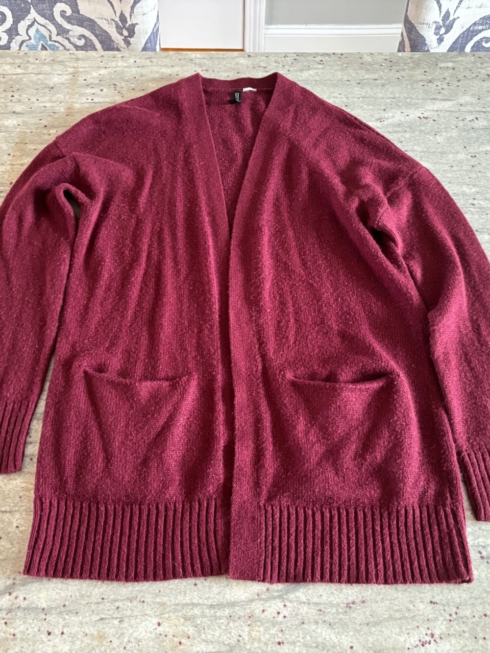 H&M Divided Womens Maroon Open Front Cardigan - Long Length Pockets Size M